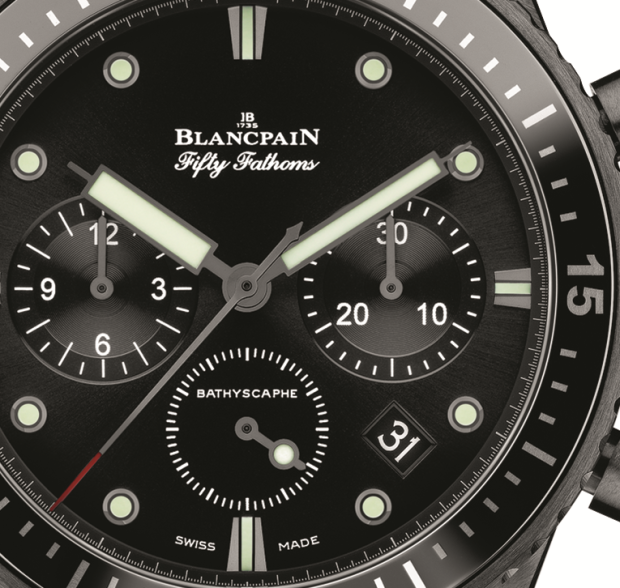 Blanpcain Bathyscaphe Flyback Chronograph dial detail