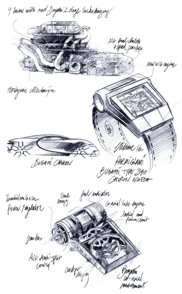 Parmigiani PF-Bugatti 390 Concept Watch Sketch - Perpetuelle