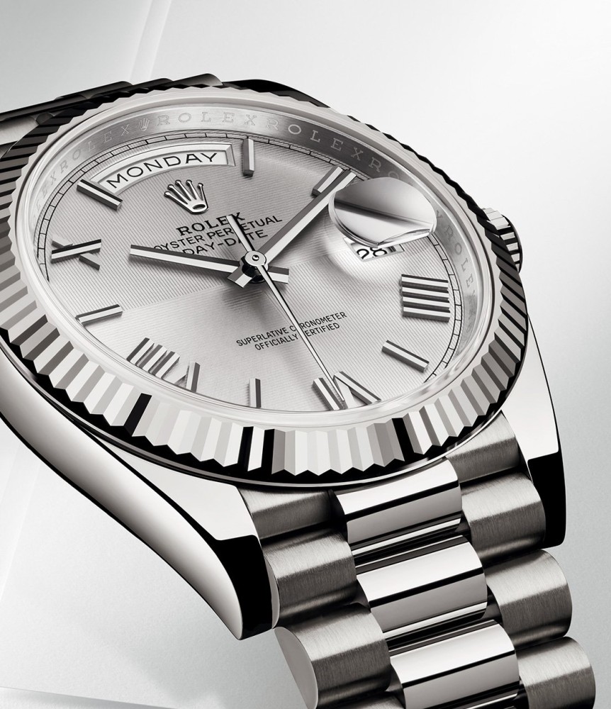 Rolex Day-Date 40 silver dial geometric - Perpetuelle