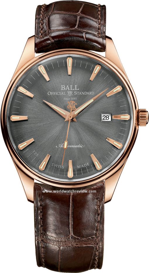Ball Trainmaster One Hundred Twenty (Ref. NM2888D-PG-LJ-GYGO) automatic watch in rose gold, grey dial