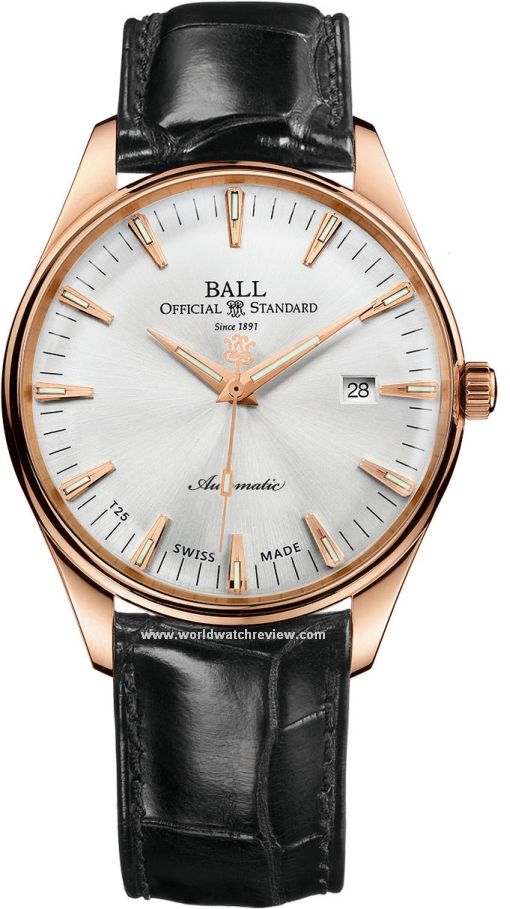 Ball Trainmaster One Hundred Twenty (Ref. NM2888D-PG-LJ-GYGO) automatic watch in rose gold, silver dial