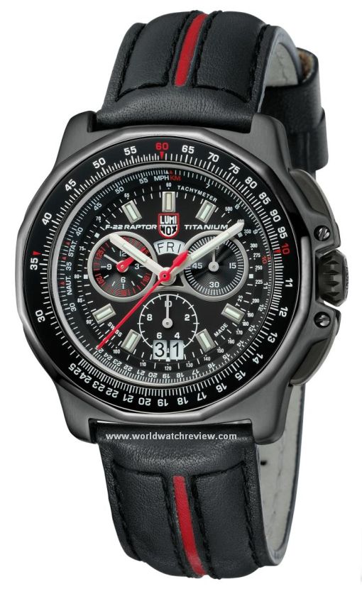 Luminox F-22 Raptor 9270 Series Quartz Chronograph on a black and red leather strap