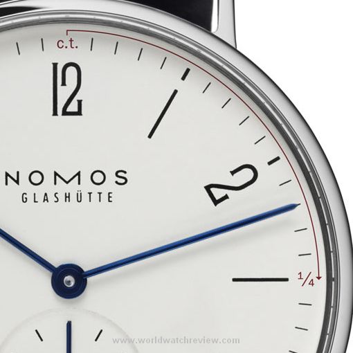 NOMOS Glashuette Tangente Alma Mater Wempe 100 hand-wound watch (dial, detail)