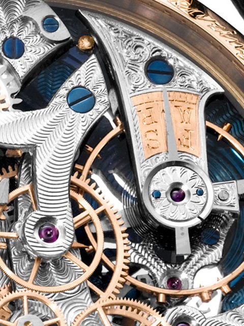 Grieb & Benzinger Blue Wave (skeletonized movement, detail)